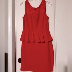 Coral Colored Lace Peplum Dress